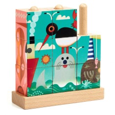 Puzzle din cuburi de lemn Animale marine, Djeco foto