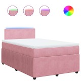 Cumpara ieftin Pat box spring cu saltea, roz, 120x200 cm, catifea