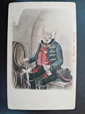 Carte postala barbat in crama, sfarsit de secol XIX foto