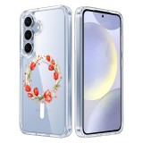 Husa pentru galaxy s25 plus, atasare magnetica, magsafe, pink wreath 15, clear