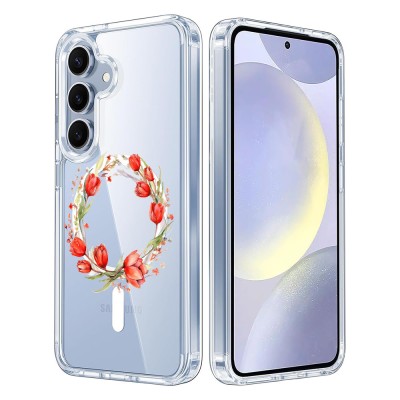 Husa pentru galaxy s25 plus, atasare magnetica, magsafe, pink wreath 15, clear foto