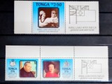 Tonga 1986 Regina Elisabeta II a și regele Taufa&#039;ahau Tupou IV serie 3v + vigneta neștampilat, Nestampilat