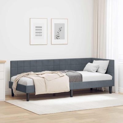 vidaXL Cadru de pat colțar cu headboard Gri &amp;icirc;nchis 80 x 200 cm Catifea 42016409 foto