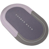 Covor de baie antiderapant, absorbant si uscare rapida, Oval, Gri/Violet