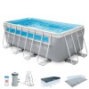 Piscina Intex Detașabilă Dreptunghiulară 400x200x122cm, Gri, PVC, cu Scară și Filtru
