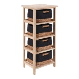 Corp Mobilier Lemn 4 Coșuri Bumbac/Iarbă De Mare 86&times;37,5&times;27,5 Cm &ndash; Natural/Negru | Mobilier Depozitare Baie