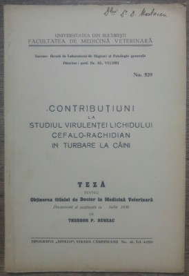 Studiul virulentei lichidului cefalo-rachidian in turbare la caini/ 1936 foto