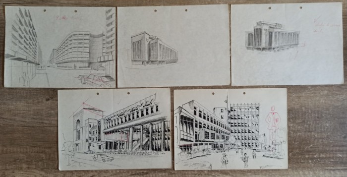 Cladiri si spatii urbane// desene in perspectiva, anii &#039;80