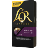Capsule cafeaL&amp;#039;OR Espresso Supremo, intensitate 10, 10 bauturi x 40 ml, compatibile cu sistemul Nespresso&reg; , 10 capsule aluminiu
