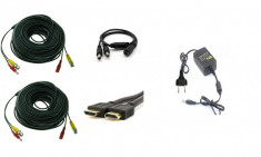 Kit accesorii sisteme de supraveghere, cablu sertizat + sursa + splitter + cablu HDMI - recomandat la 2 camere foto