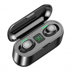 Casti wireless F9, 2000 mAh, Bluetooth 5.0, display digital, autonomie 4-5 h, Negru foto