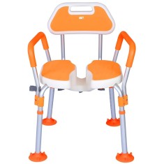 Scaun de baie/dus din aluminiu, Linomag&reg;, Reglabil pe inaltime, Ventuze de prindere, Spatar, Manere detasabile, Suport dus, Spalare multi-directionala