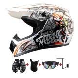 Set Cască Cross Sebastian MX cu Mănuși, Ochelari, Cagulă și Suport de Perete pentru Motociclete, Dirt Bike, Enduro, Atv - Flytec&trade;