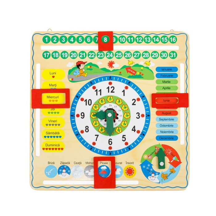 Joc educativ calendar si ceas, din lemn, ATU-081173