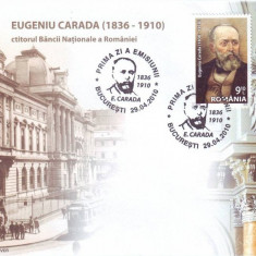 2010 Romania, FDC Eugeniu Carada ctitorul BNR LP 1861, prima zi timbru colita