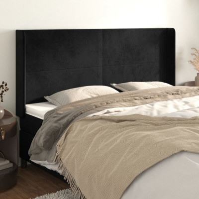 vidaXL Tăblie de pat cu aripioare, negru, 183x16x118/128 cm, catifea foto