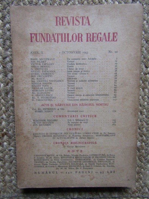 Revista Fundatiilor Regale Anul X OCTOMVRIE 1943 Nr. 10