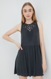 Superdry rochie din amestec de in culoarea gri, mini, evazată