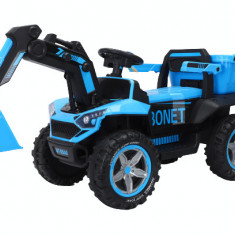 Excavator + bascula electrica Kinderauto Bonet 60W 12V, Telecomanda, culoare Albastra