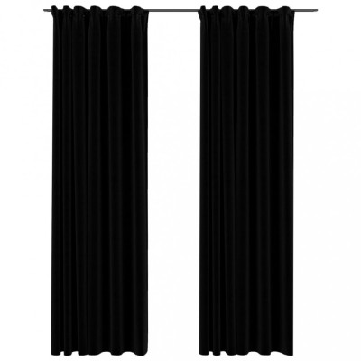 Perdele opace aspect p&amp;acirc;nză, c&amp;acirc;rlige, 2 buc., negru, 140x225 cm foto