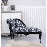Sofa din lemn masiv negru cu tapiterie alba cu flori negre CAT508C10, Sufragerii si mobilier salon