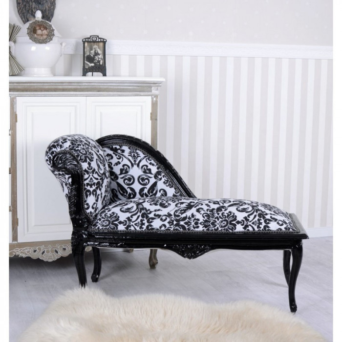 Sofa din lemn masiv negru cu tapiterie alba cu flori negre CAT508C10