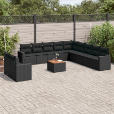 vidaXL Set canapele de grădină, 12 piese, cu perne, negru, poliratan