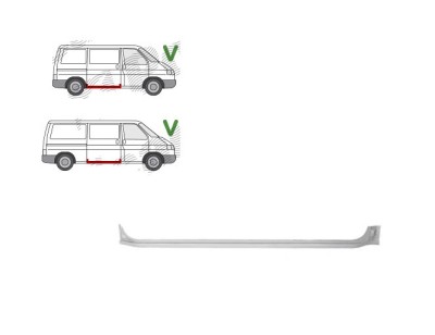 Prag metalic VOLKSWAGEN TRANSPORTER (T4)/CARAVELLE/MULTIVAN, 07.1990-03.2003, partea Dreapta, KLOKKERHOLM, otel 1,00 mm, otel galvanizat; sub usa gli foto
