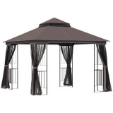 Pavilion/foisor pentru gradina/terasa, cadru metalic, cu plasa pentru insecte, cafeniu, 3x3x2.7 m GartenVIP DiyLine, ART