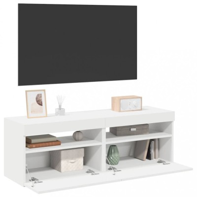 Comode TV cu lumini LED, 2 buc., alb, 60x35x40 cm foto
