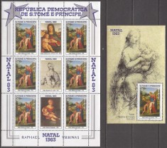 S. TOME E PRINCIPE 1983 PICTURA CRACIUN RAFAEL( bloc+ colita dt.) MNH