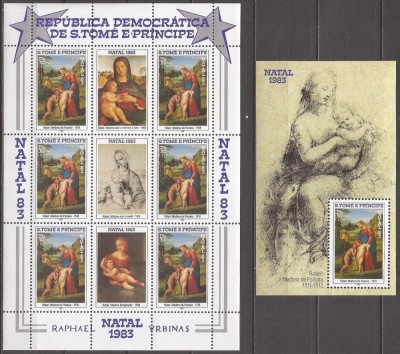 S. TOME E PRINCIPE 1983 PICTURA CRACIUN RAFAEL( bloc+ colita dt.) MNH foto