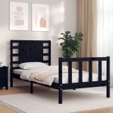 Cadru de pat cu tăblie Small Single, negru, lemn masiv