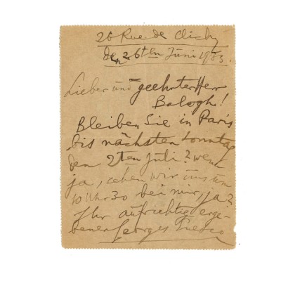 George Enescu, scrisoare pentru Ernő Balogh, 26 iunie 1933 foto