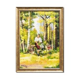 Tablou tarancuta cu flori pictat manual inramat, 55x40cm ulei pe panza, rama din lemn, Constantin Feraru