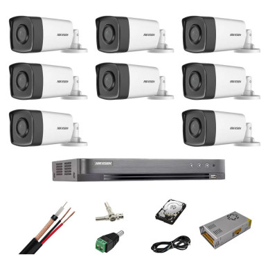 Kit complet supraveghere 5 MP Hikvision Turbo HD 8 camere, IR 40 m, HDD 2Tb, 200 m cablu SafetyGuard Surveillance foto