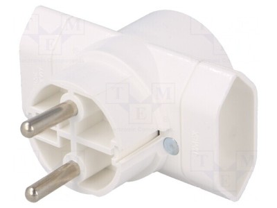 Conector Alimentare AC Splitter 2P Rotund/Plat Alb foto