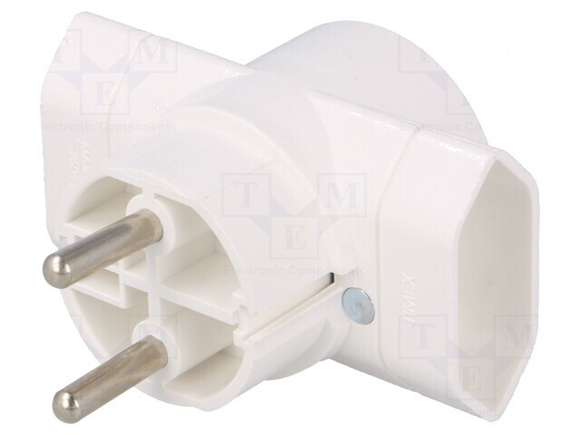 Conector Alimentare AC Splitter 2P Rotund/Plat Alb