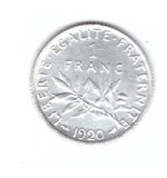 Moneda Franta 1 franc 1920, stare foarte buna, cu luciu, Europa, Argint