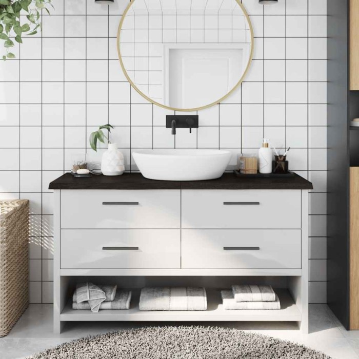 vidaXL Blat de baie, maro &icirc;nchis, 120x40x(2-4) cm, lemn masiv tratat 3156235