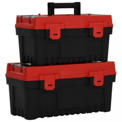 vidaXL Set de cutii de scule, 2 piese, negru și roșu, polipropilenă foto