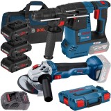 Bosch GBH 18V-26 - Rotopercutor SDS-Plus 2.6 J + Polizor unghiular 125 mm + Set 3 acumulatori si incarcator Li-Ion 18 V 4 Ah valiza speciala + Geanta