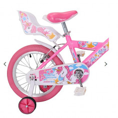 Bicicleta pentru copii 16 inch Magik Bikes cu cosulet 2 frane de mana si roti ajutatoare Magical Unicorn