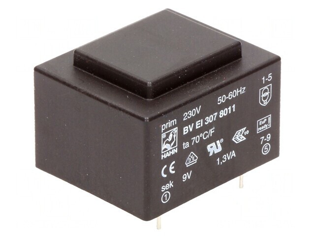 Transformator &icirc;ncapsulat 1,3VA 230V 9V 144mA PCB