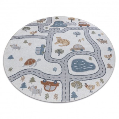 Covor BONO 8283 cerc Strada, animale crem / gri deschis, cerc 120 cm foto