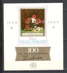 Romania.1968 100 ani nastere St.Luchian:Pictura-Bl. YR.384