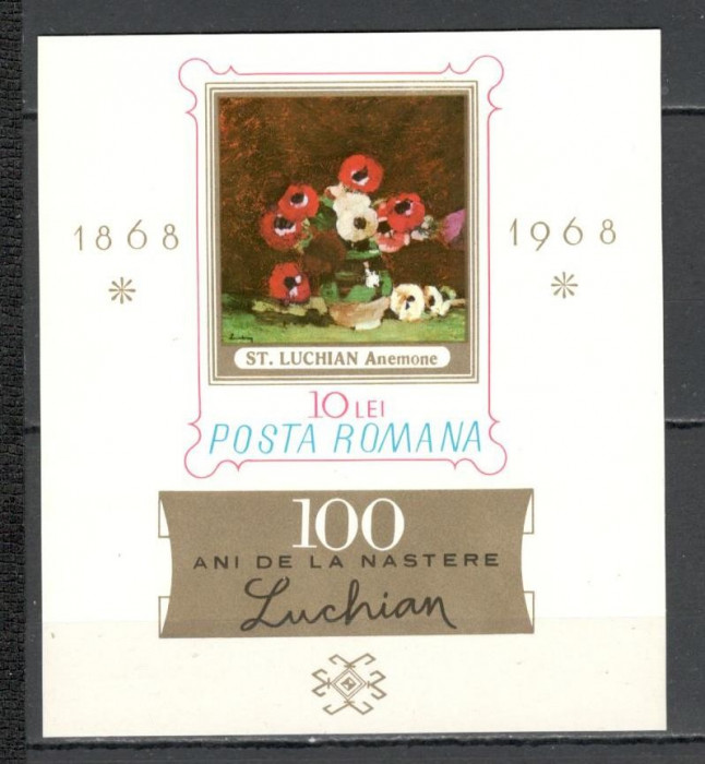 Romania.1968 100 ani nastere St.Luchian:Pictura-Bl. YR.384