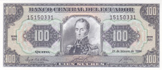 Bancnota Ecuador 100 Sucres 1994 - P123Ac UNC foto