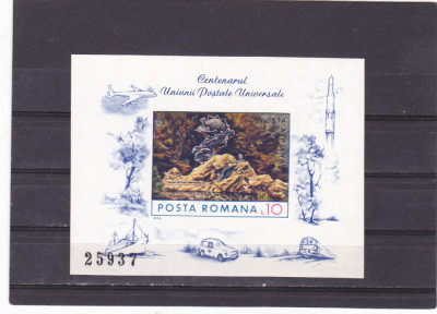 1974 , ROMANIA , LP 849 , Centenarul UPU , Colita nedantelata - MNH foto