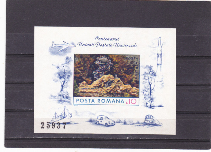 1974 , ROMANIA , LP 849 , Centenarul UPU , Colita nedantelata - MNH